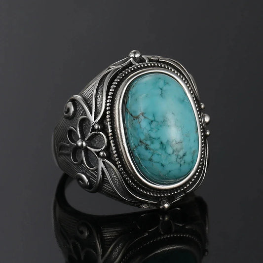 925 Sterling Silver Oval Bohemian Turquoise Ring for Women - The Witchy Gypsy