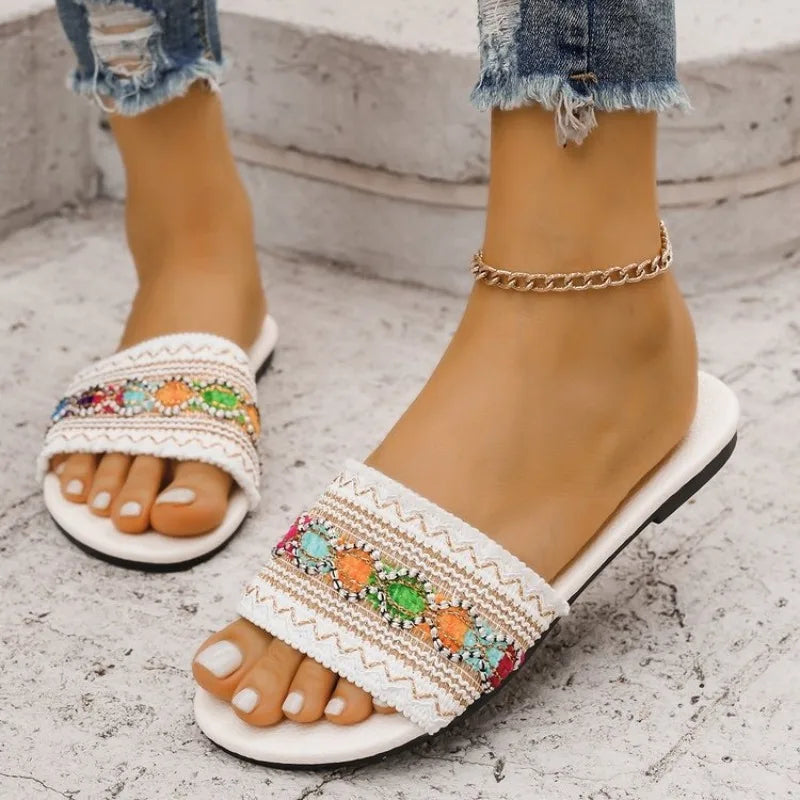 Ethnic Bohemian Open Toe Flat Sandals, 2025 Comfortable summer Flats