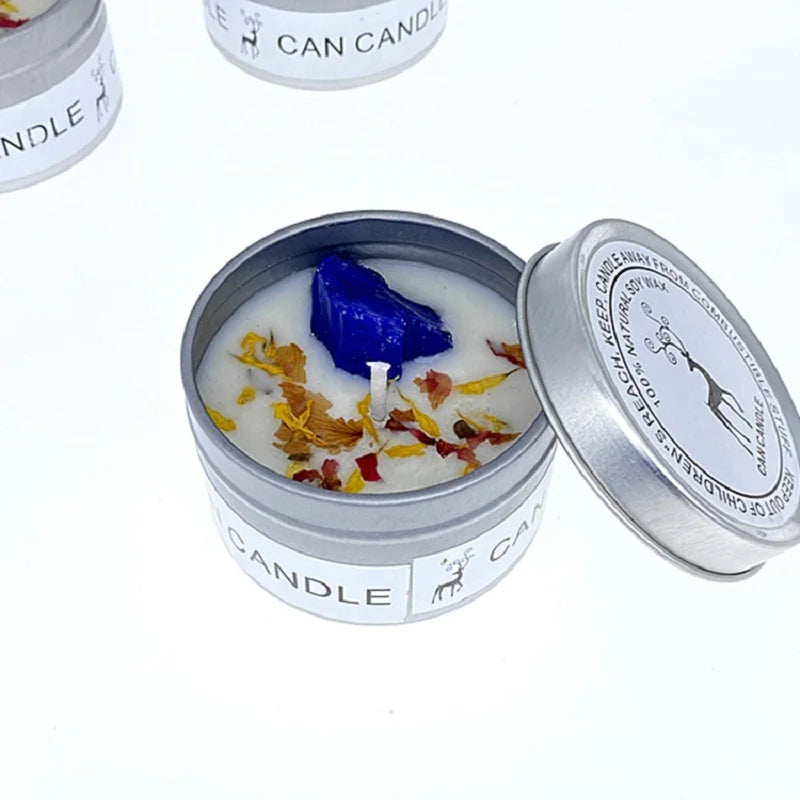 Crystal Stone Dried Flower Fragrance Tin Candle - The Witchy Gypsy