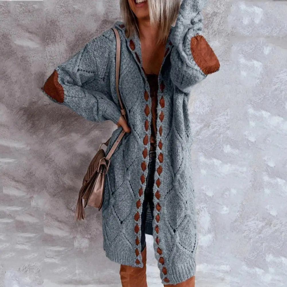 Patchwork Slim Hooded Winter Coat, Ethnic Vintage Boho Long Cardigan