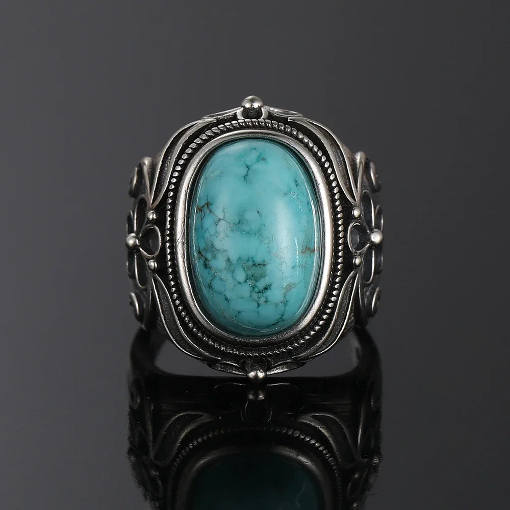 925 Sterling Silver Oval Bohemian Turquoise Ring for Women - The Witchy Gypsy