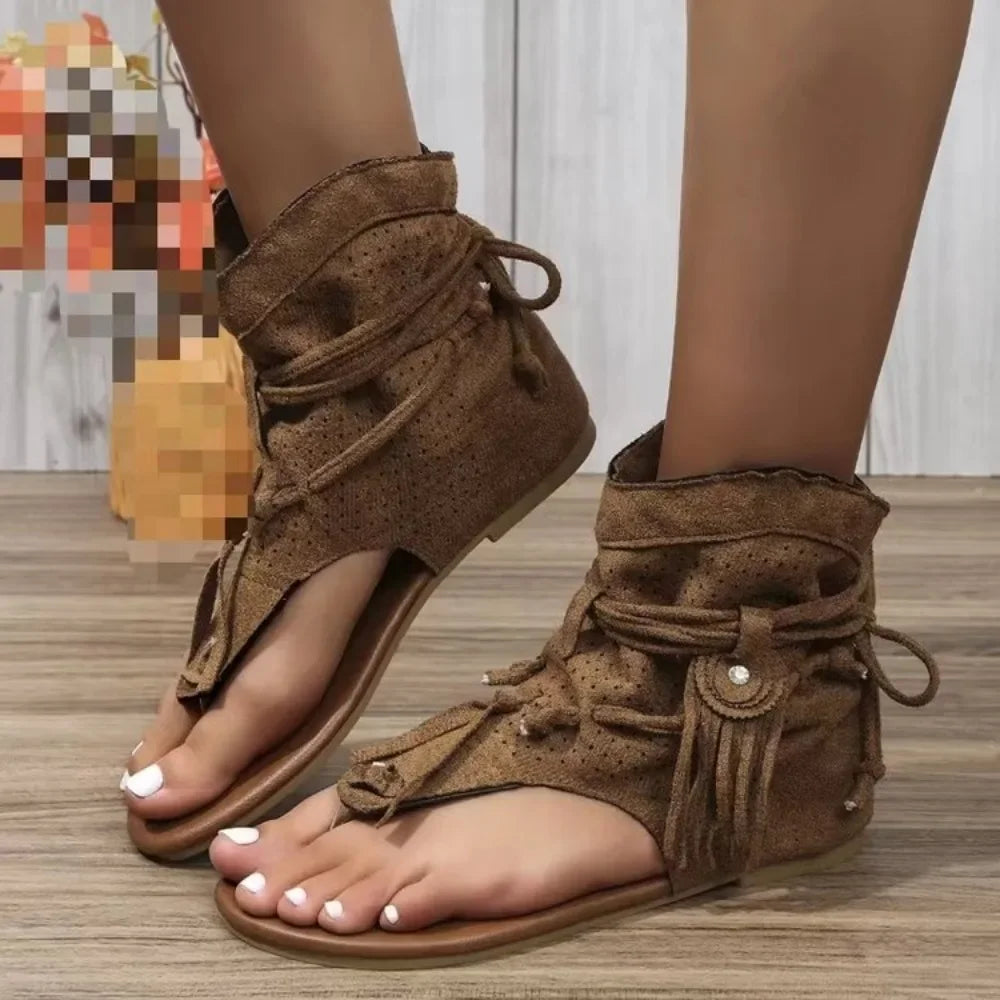 Boho Flat Boot Sandals, Summer Round Toe Breathable Sandalias De Mujer