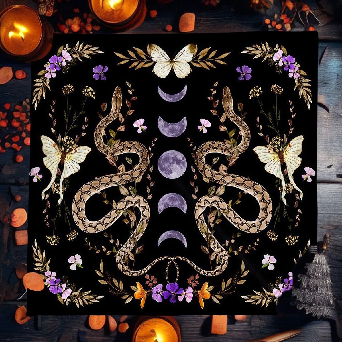 Snake Divination Tarot Card Cloth, Table Cloth Altar Cloth Flowers and Plants