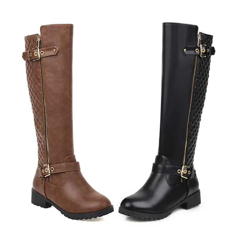 New Antumn Women Knee Boots, Plus Size Side Zip Fashion Knee High Boots