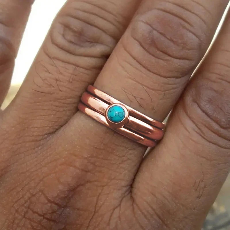 Bohemian Style Turquoise Ring, Ethnic Aesthetic Finger Ring, Boho Jewelry