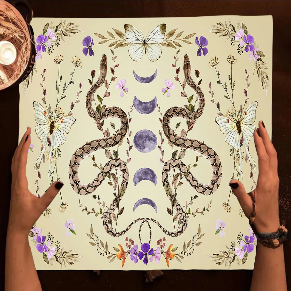 Snake Divination Tarot Card Cloth, Table Cloth Altar Cloth Flowers and Plants