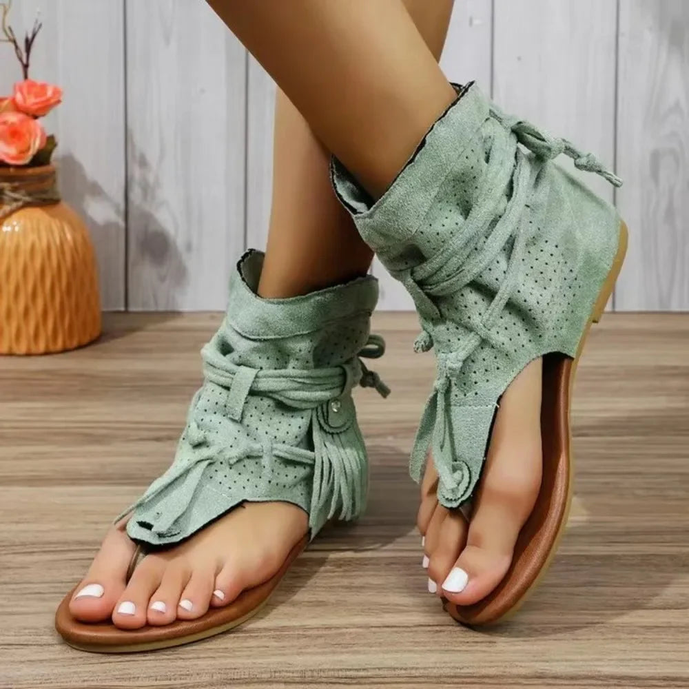 Boho Flat Boot Sandals, Summer Round Toe Breathable Sandalias De Mujer