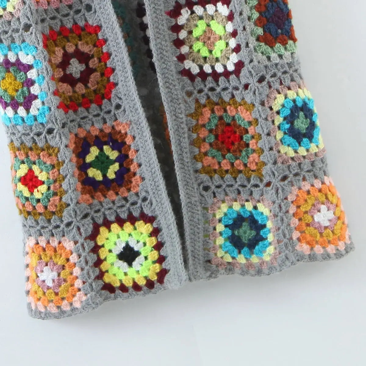 Cozy Granny Square Winter Cardigan, Boho Long Sleeve Autumn Jumper