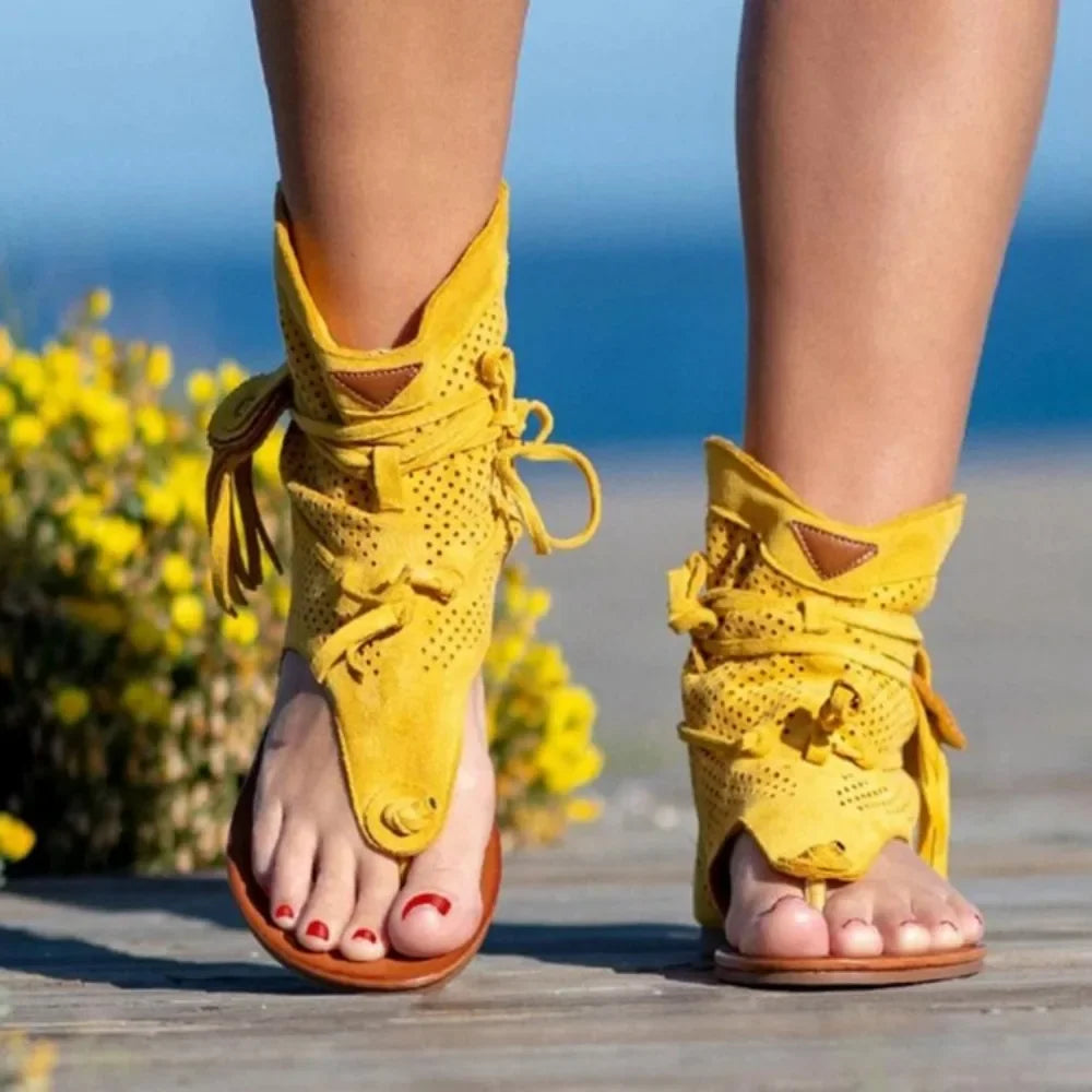 Boho Flat Boot Sandals, Summer Round Toe Breathable Sandalias De Mujer