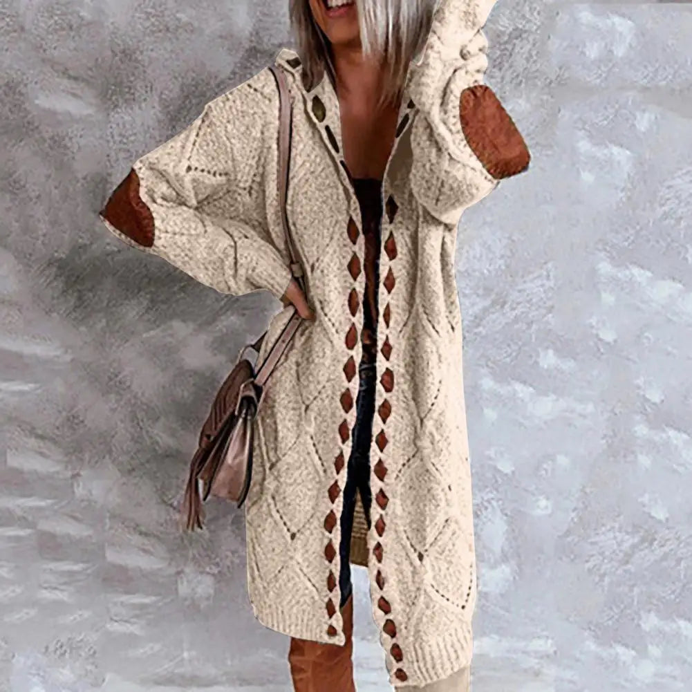 Patchwork Slim Hooded Winter Coat, Ethnic Vintage Boho Long Cardigan