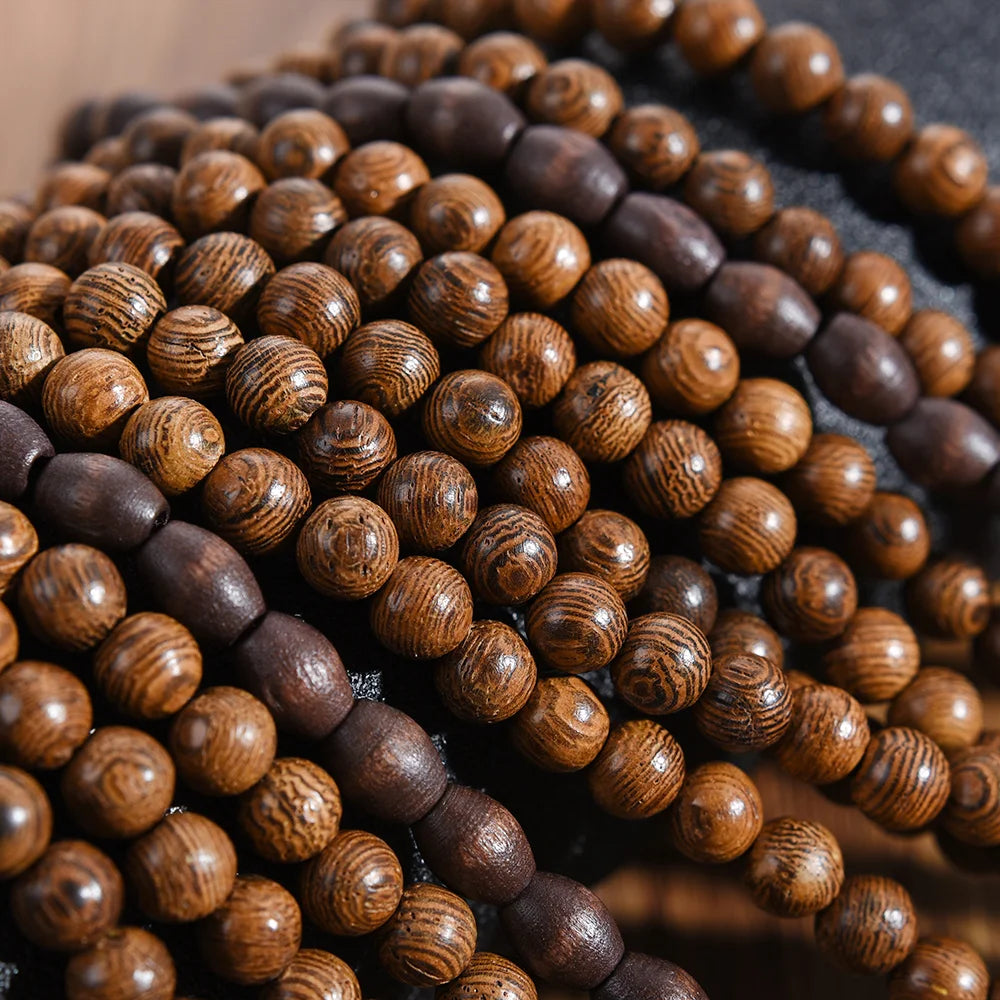 Ethnic Boho Wood Beads Necklace, Vintage Buddhist Mala Wooden Pendant