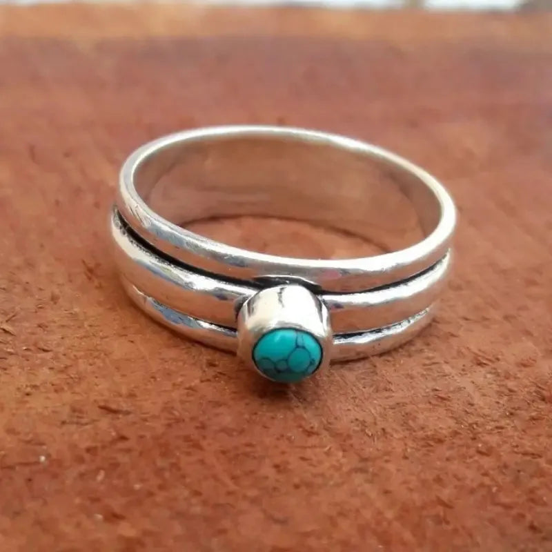 Bohemian Style Turquoise Ring, Ethnic Aesthetic Finger Ring, Boho Jewelry