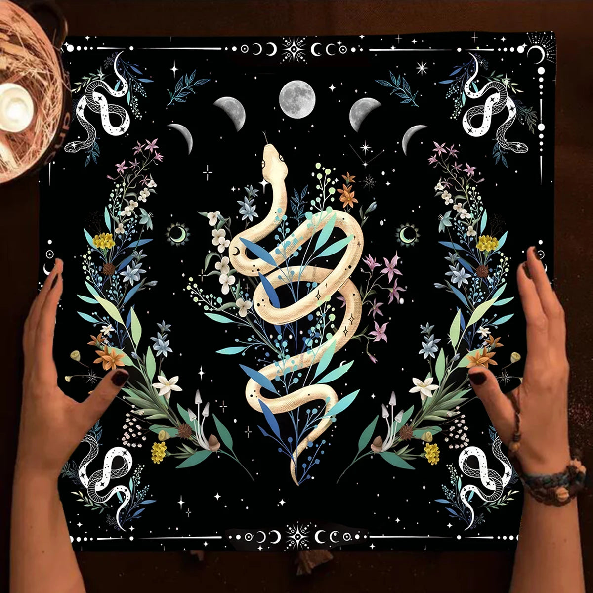 Snake Divination Tarot Card Cloth, Table Cloth Altar Cloth Flowers and Plants