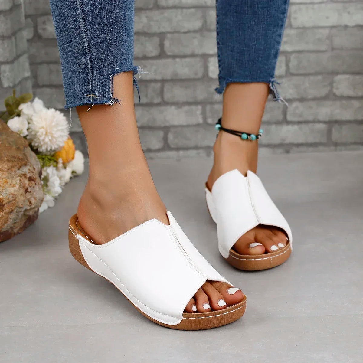 New Open Toe Women's Wedge Sandals, White Summer Fashion Sandals - The Witchy Gypsy