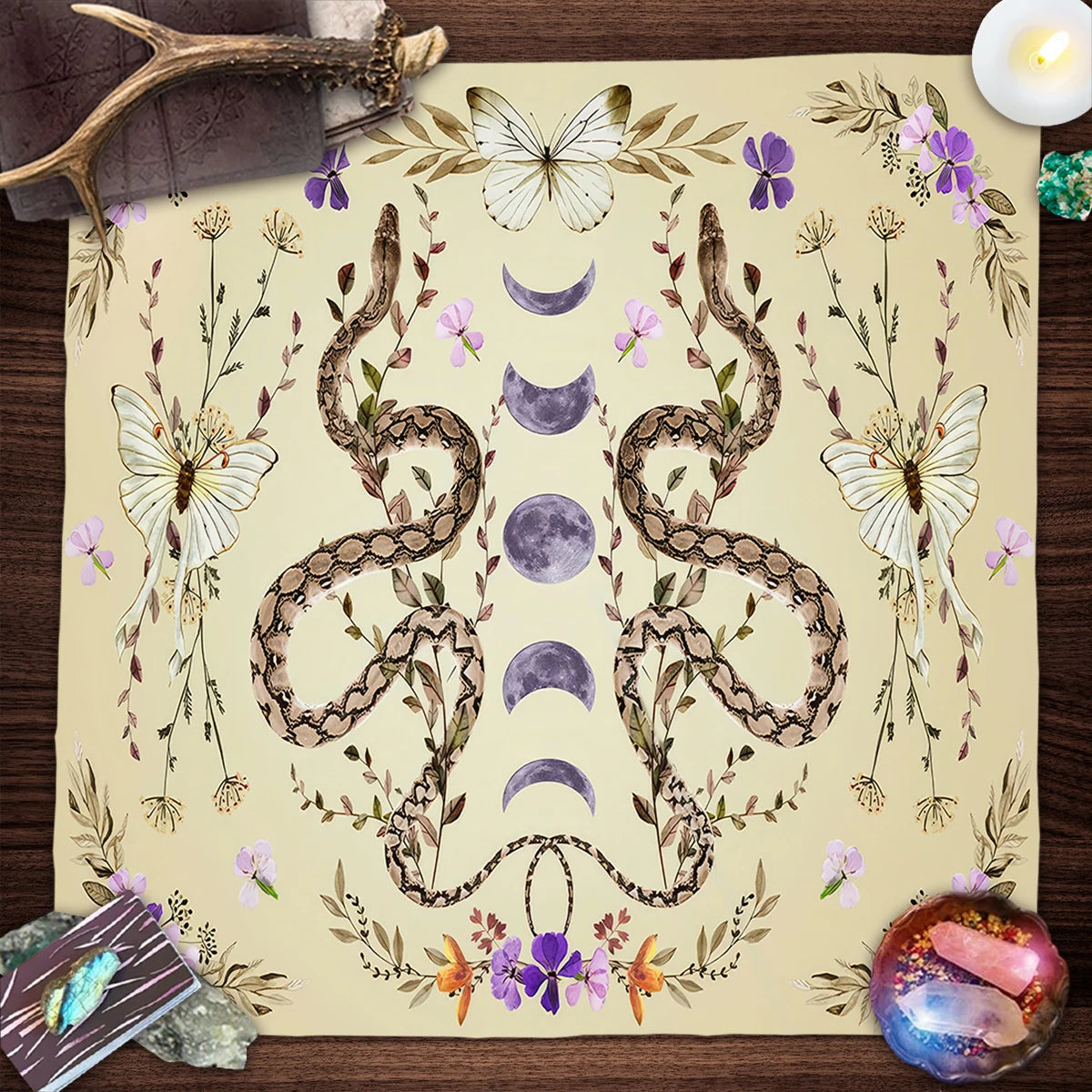 Snake Divination Tarot Card Cloth, Table Cloth Altar Cloth Flowers and Plants
