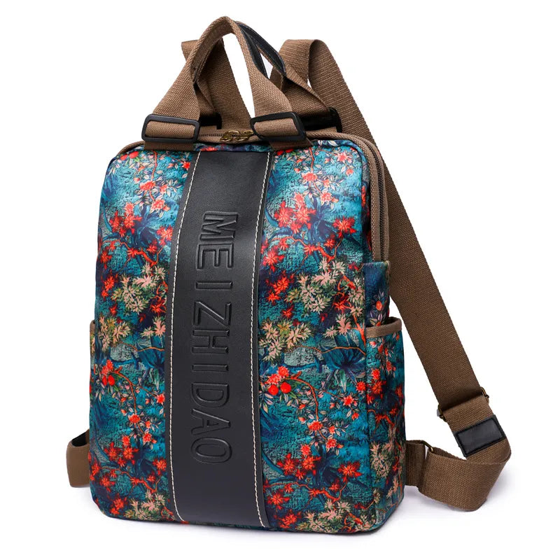 Floral Canvas Backpack, boho backpack, leather mini backpack - The Witchy Gypsy