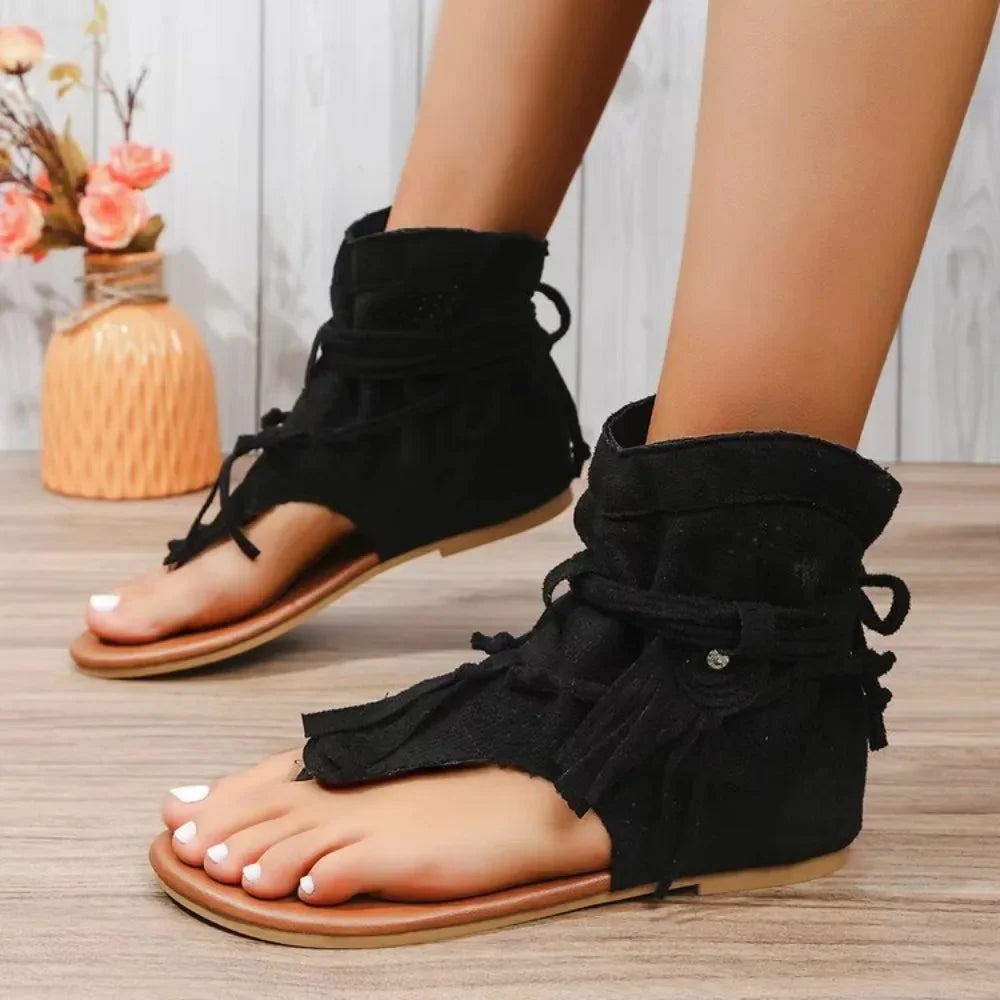 Boho Flat Boot Sandals, Summer Round Toe Breathable Sandalias De Mujer