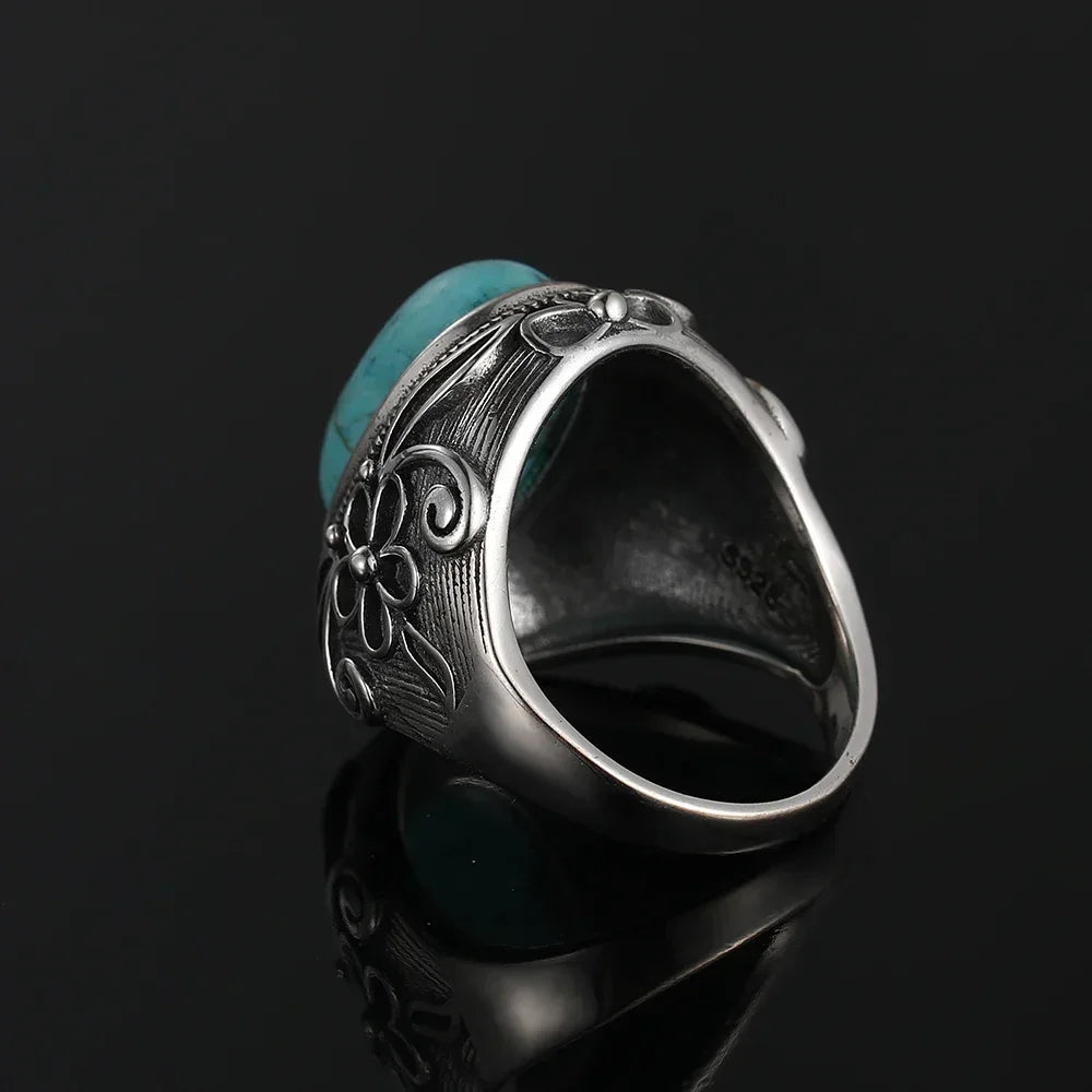 925 Sterling Silver Oval Bohemian Turquoise Ring for Women - The Witchy Gypsy