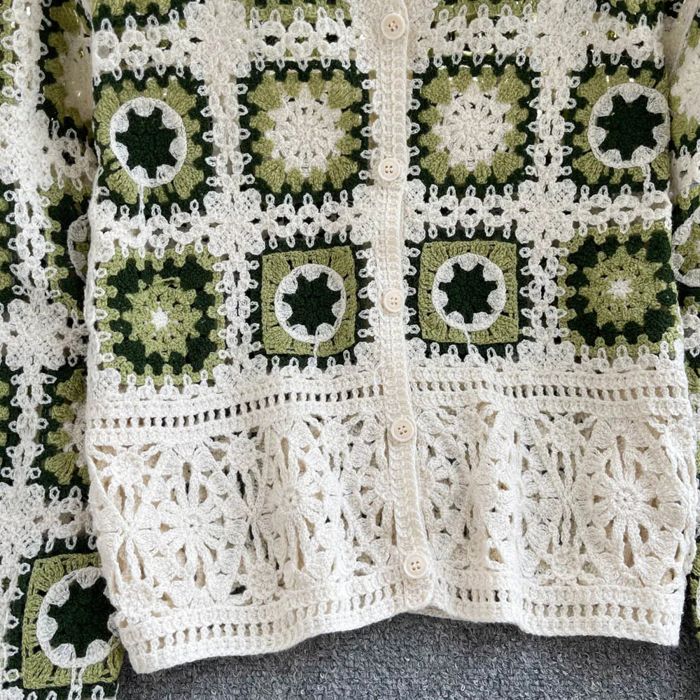 Hand Made Crochet Granny Square Top, Boho Retro Vintage Sweater