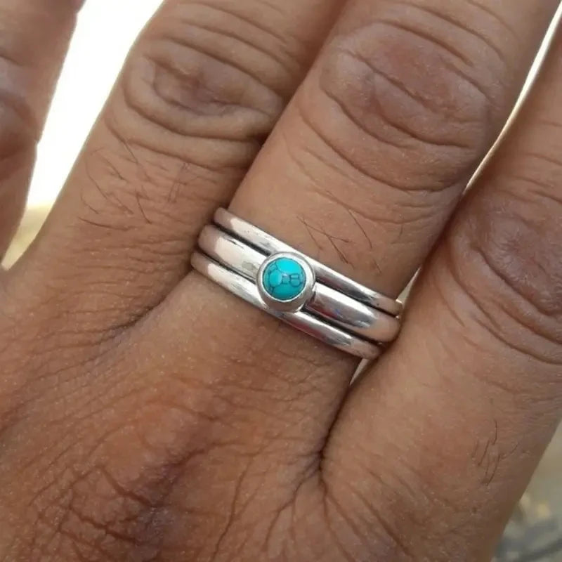 Bohemian Style Turquoise Ring, Ethnic Aesthetic Finger Ring, Boho Jewelry