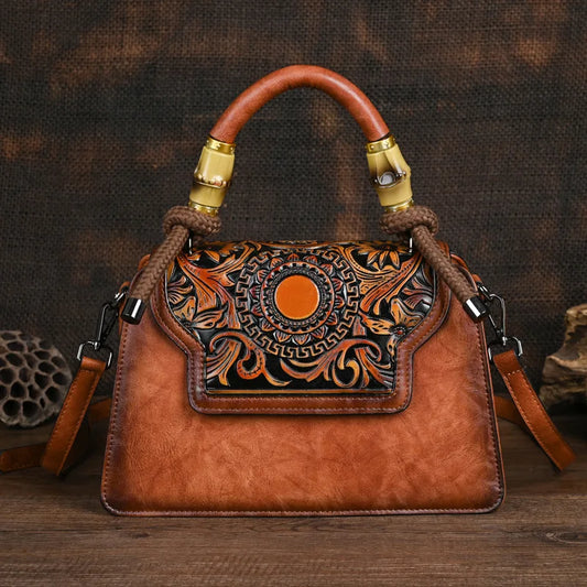 Floral Leather Handbag, Vintage leather Purse - The Witchy Gypsy