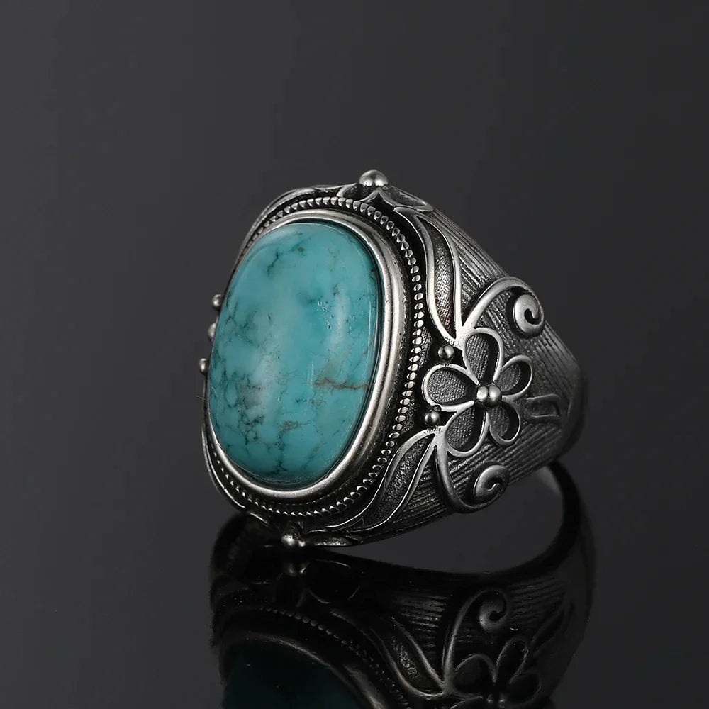 925 Sterling Silver Oval Bohemian Turquoise Ring for Women - The Witchy Gypsy