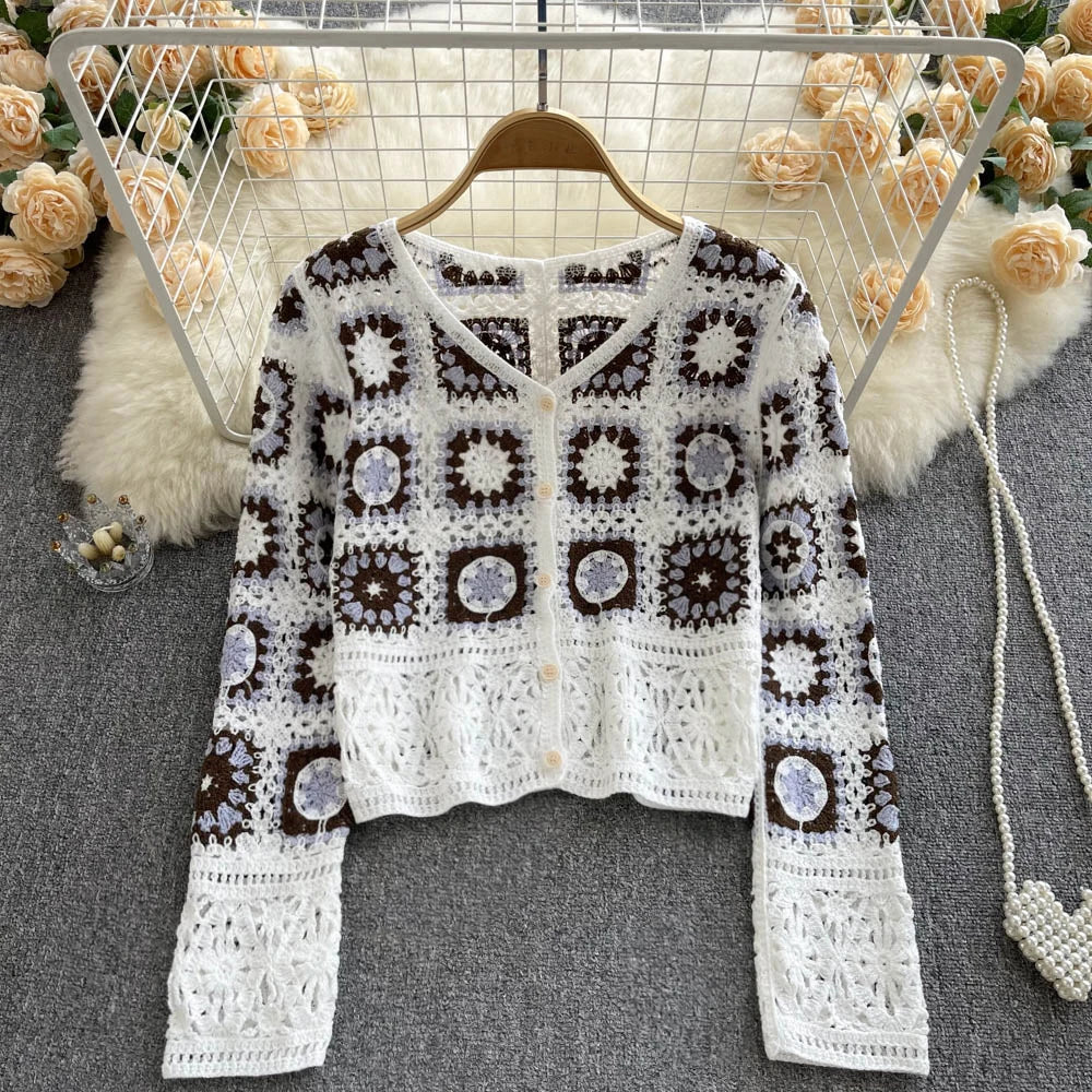 Hand Made Crochet Granny Square Top, Boho Retro Vintage Sweater