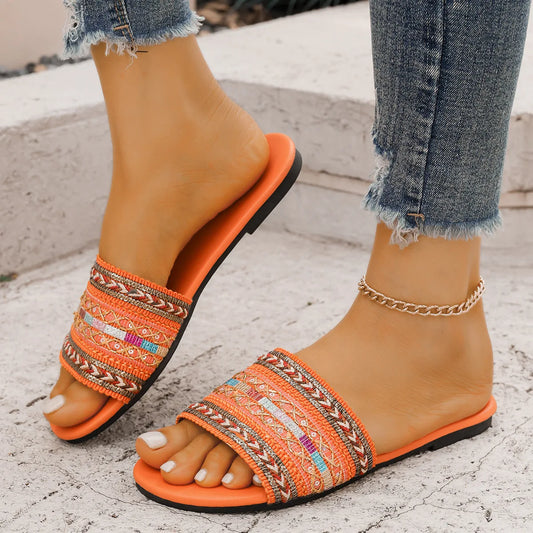 Ethnic Bohemian Open Toe Flat Sandals, 2025 Comfortable summer Flats