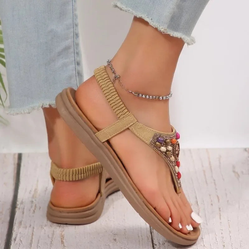 Bohemian Style Flat Sandals, Women Clip Toe Gladiator Sandals - The Witchy Gypsy