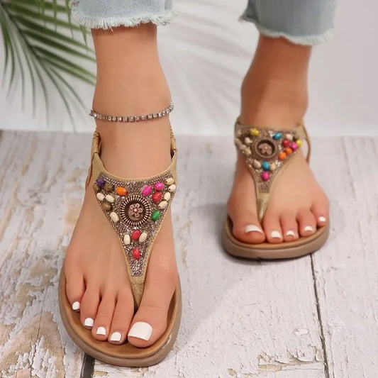 Bohemian Style Flat Sandals, Women Clip Toe Gladiator Sandals - The Witchy Gypsy