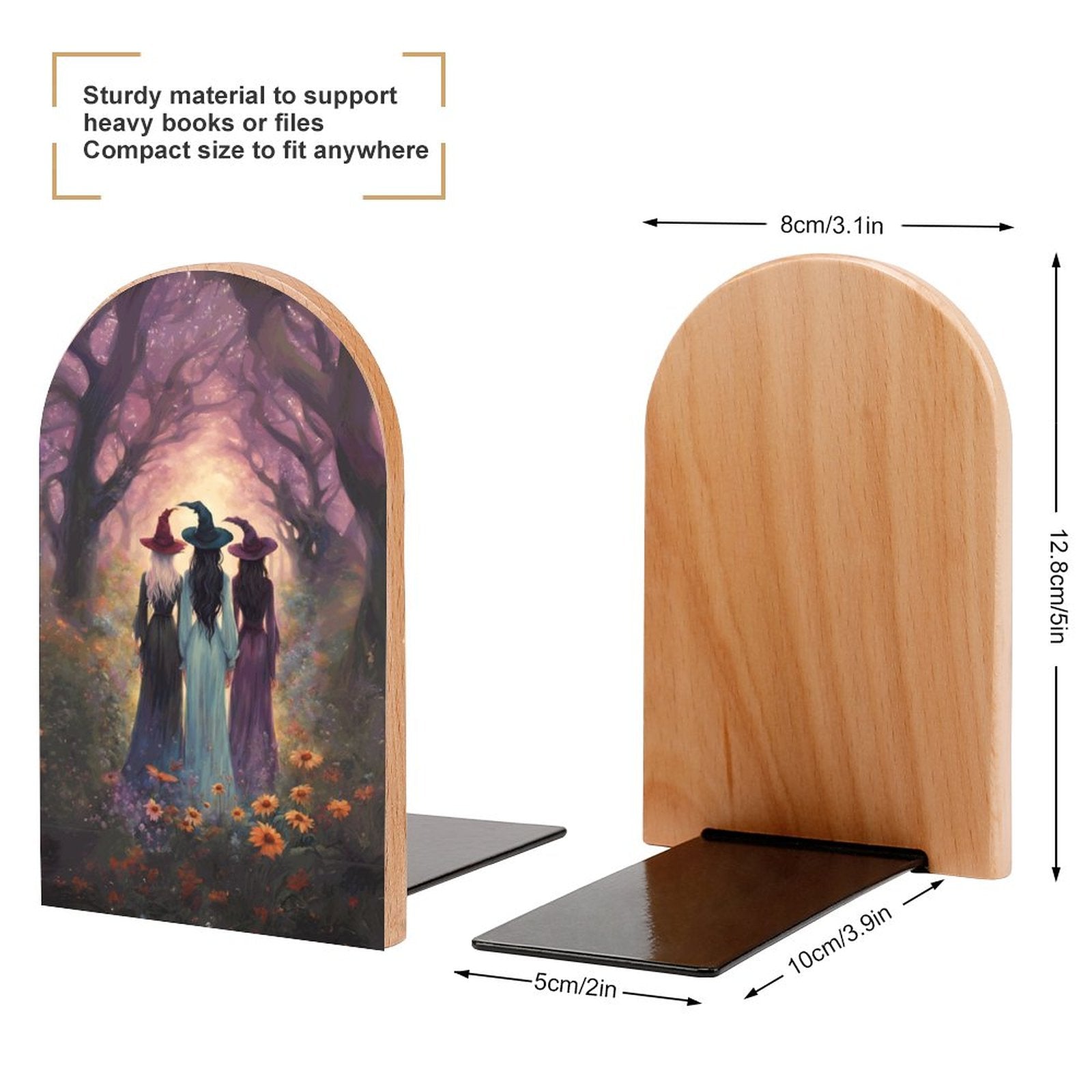 Sisterhood Witches Wood Bookends featuring a magical witches coven 