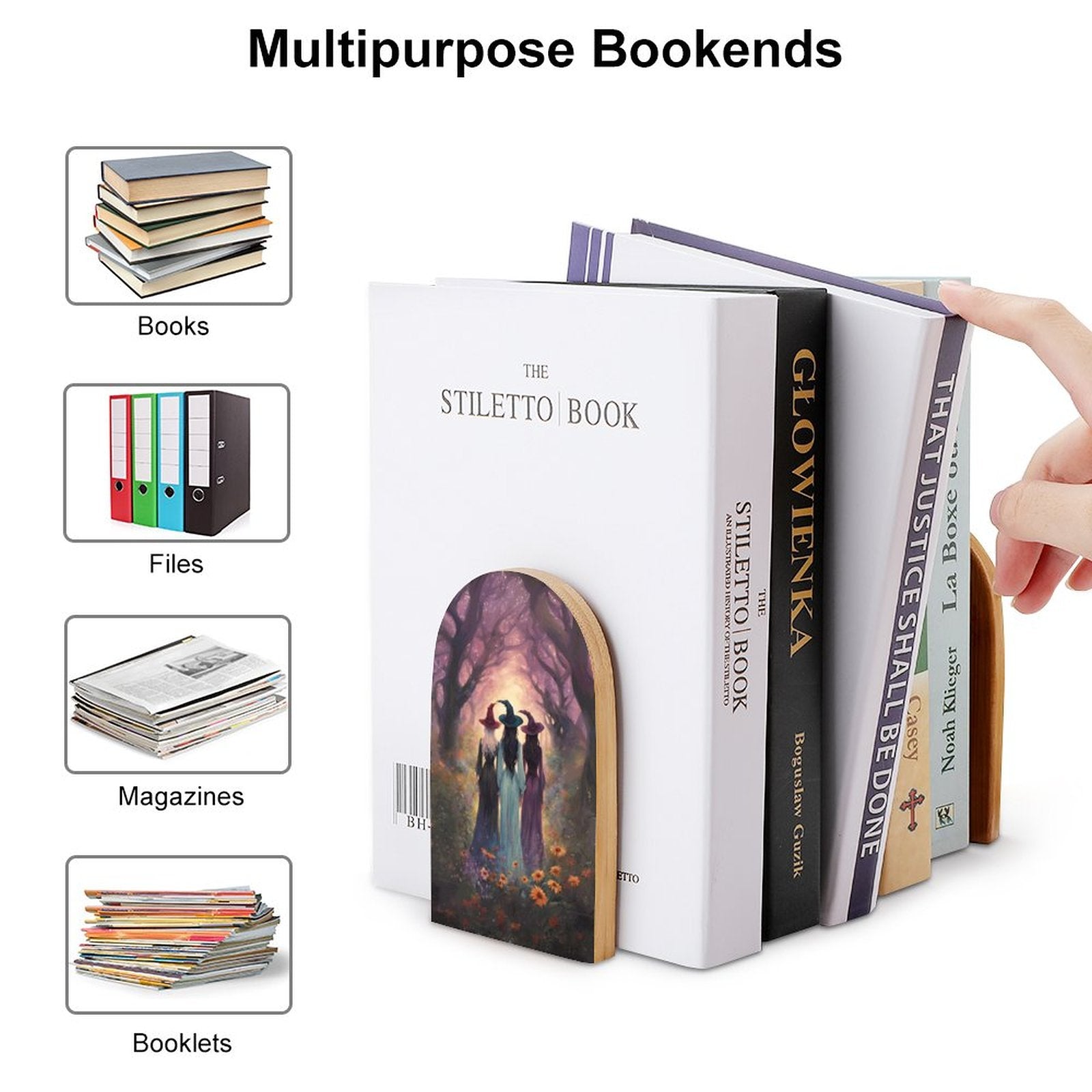 Sisterhood Witches Wood Bookends featuring a magical witches coven 