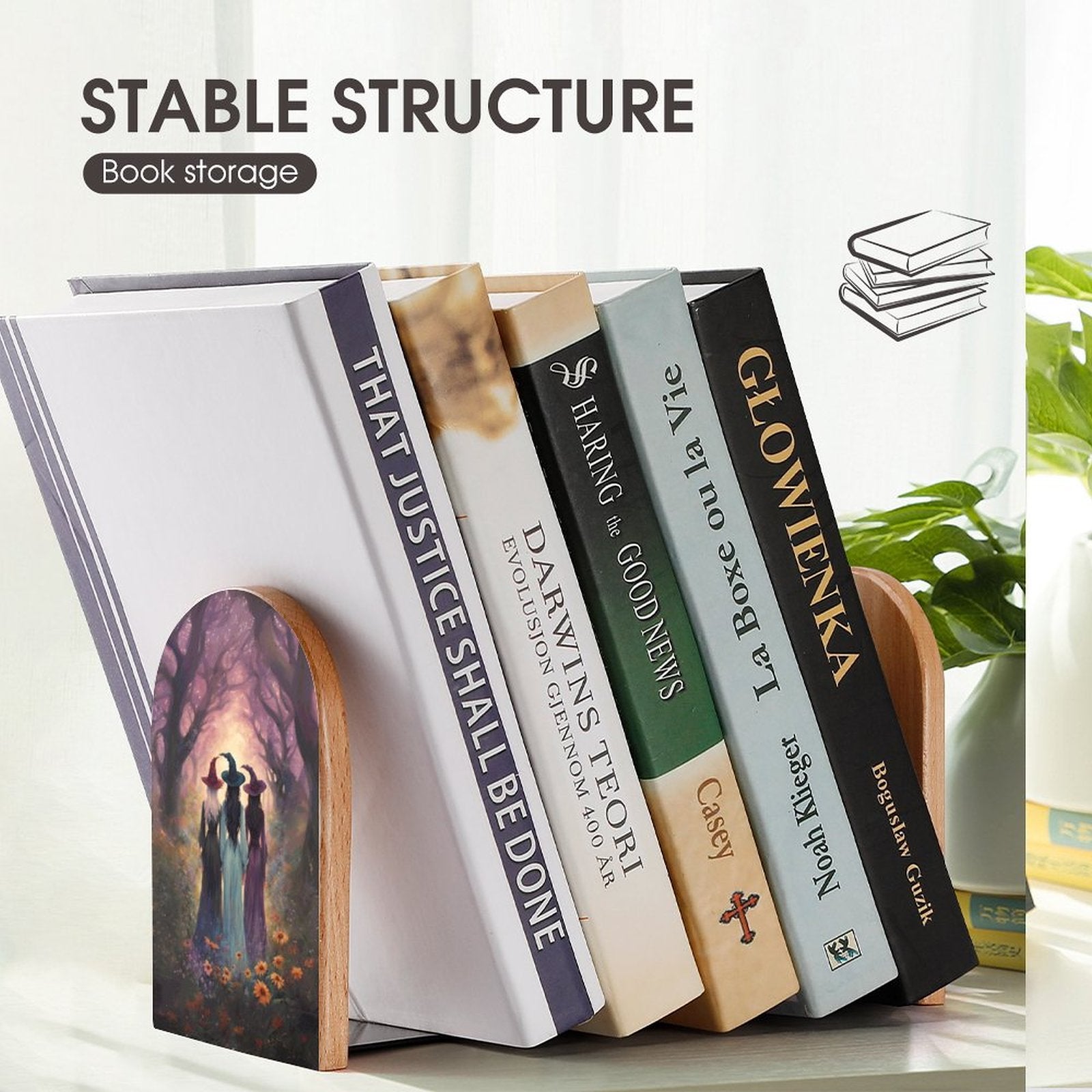 Sisterhood Witches Wood Bookends featuring a magical witches coven 