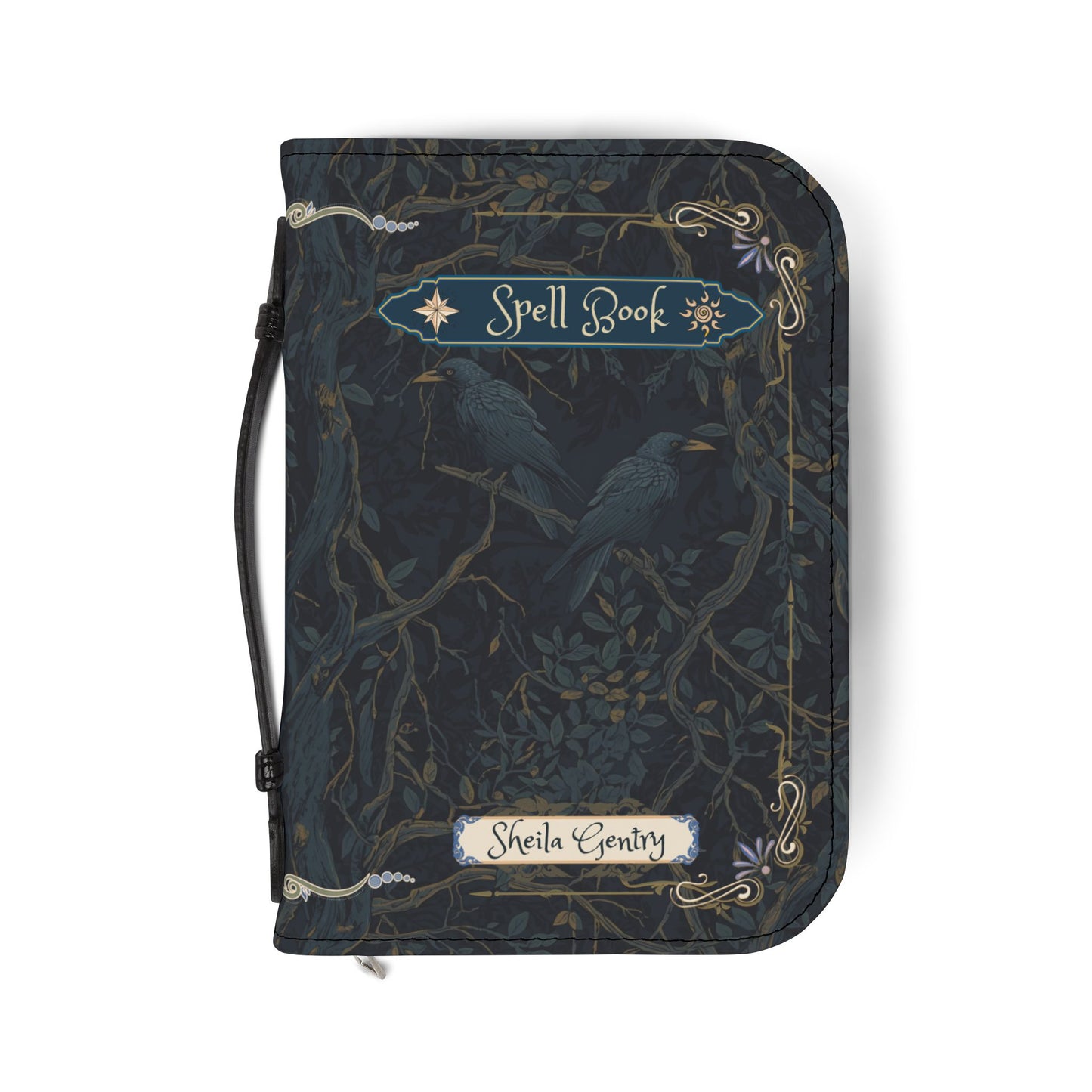 Decorative notebook with bird design and 'Spell Book' label on a white background