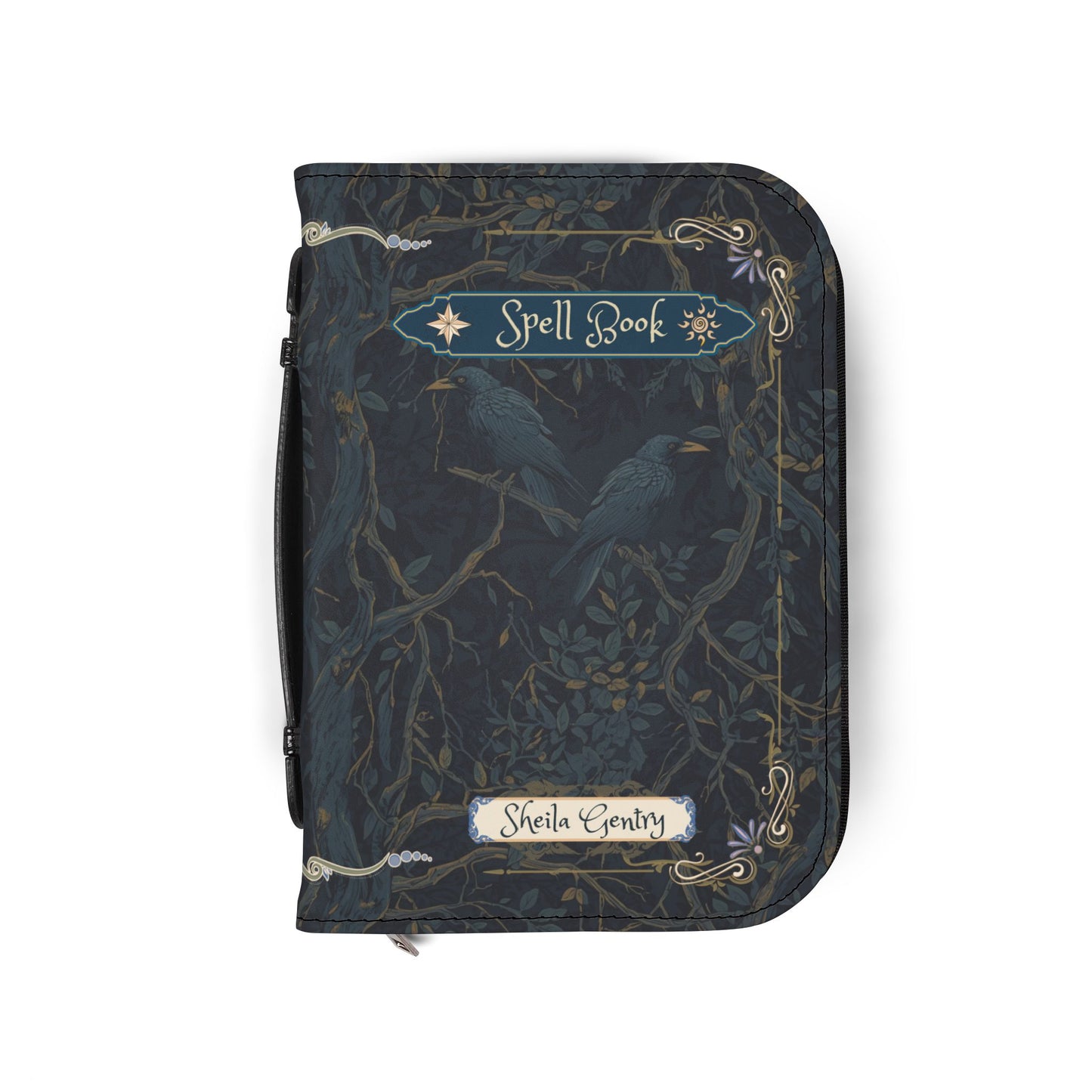 Decorative notebook with 'Spell Book' design and bird illustration on a white background