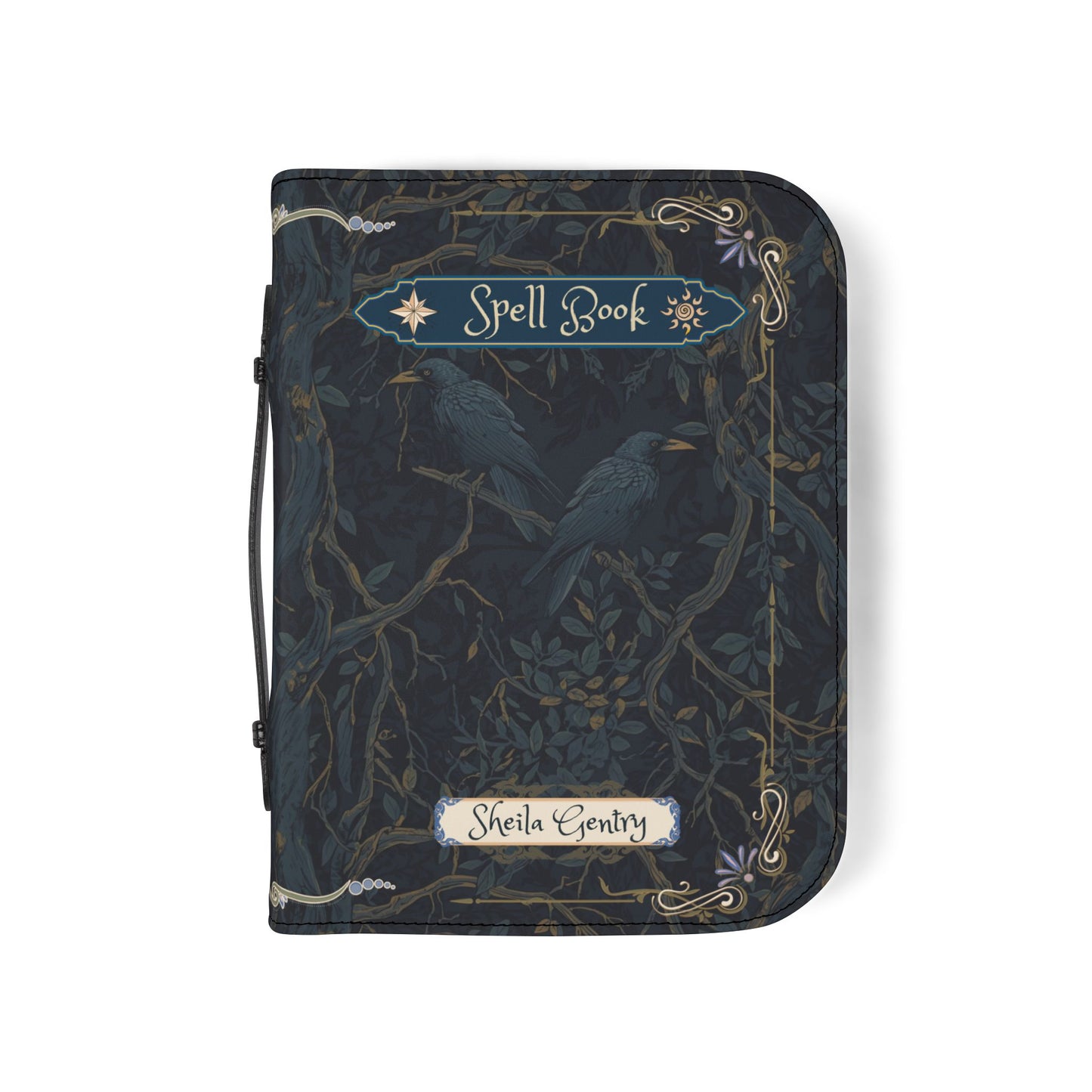 Decorative notebook with bird design and 'Spell Book' text on a white background