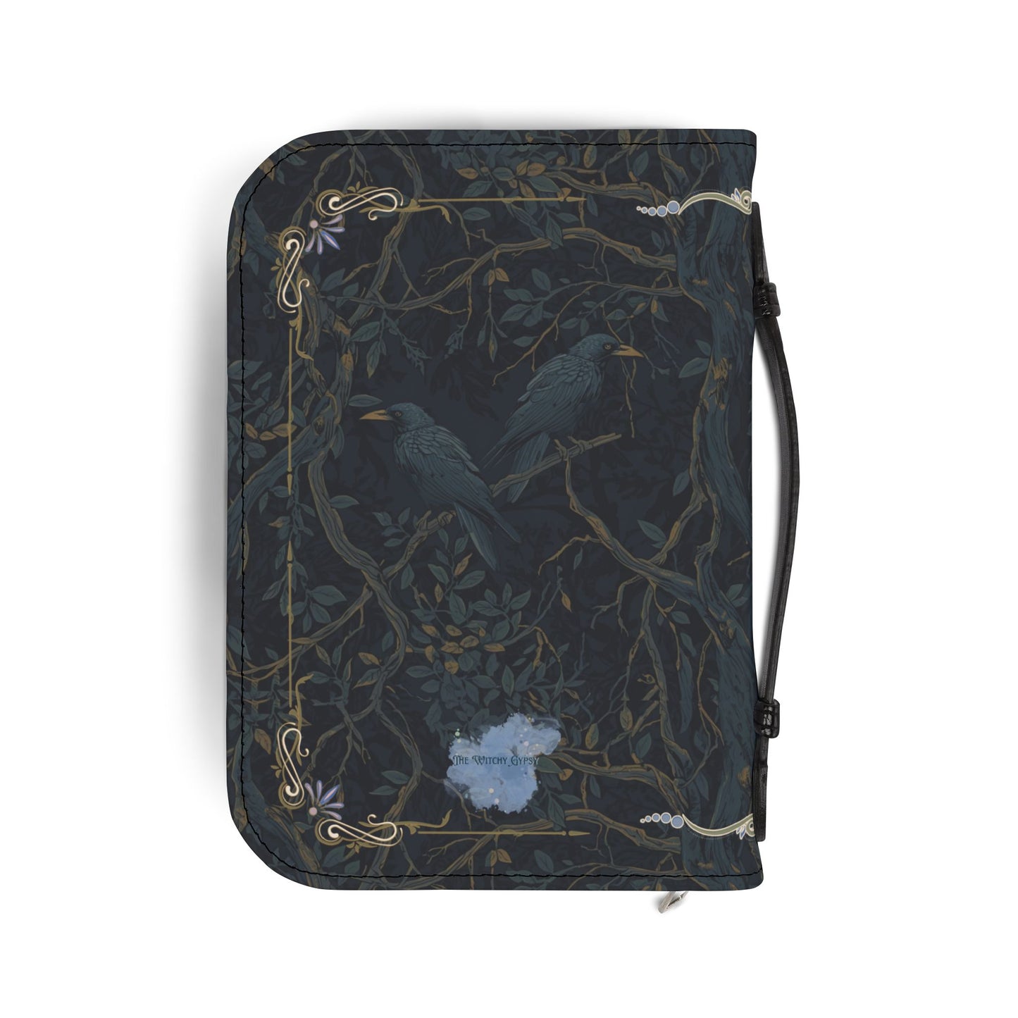 Patterned case with birds and branches on a white background