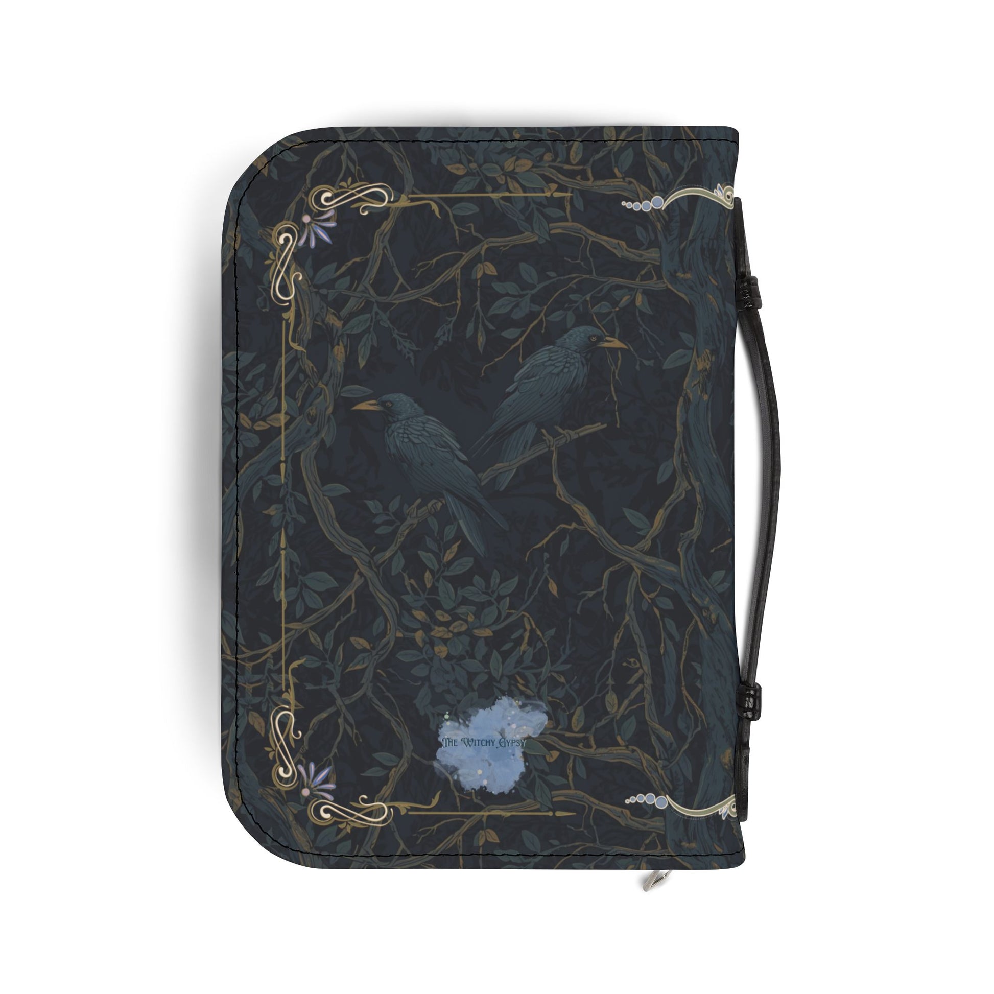 Patterned case with birds and branches on a white background