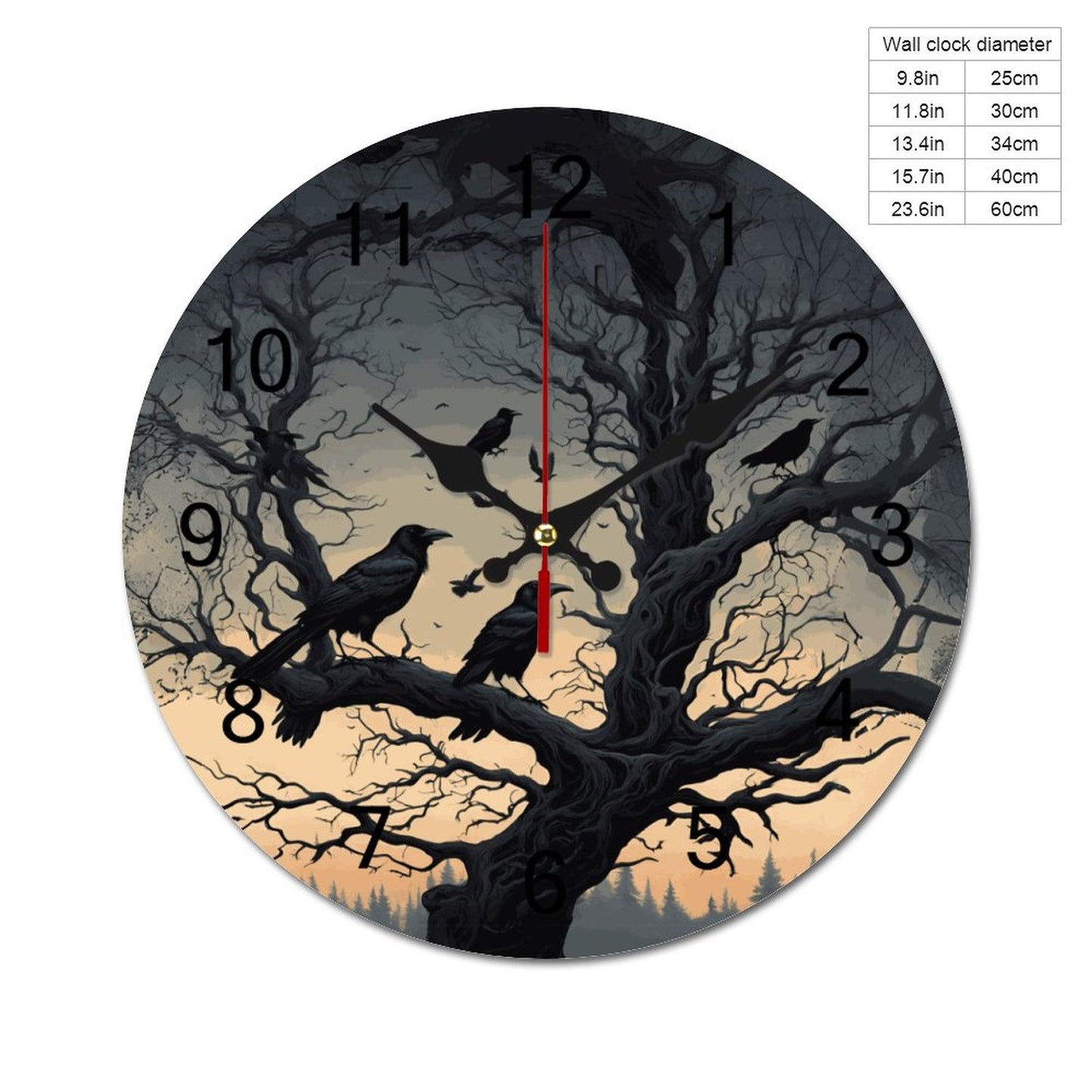 Spooky Crowcore Wooden Wall Clock: Gothic Whimsigoth Decor