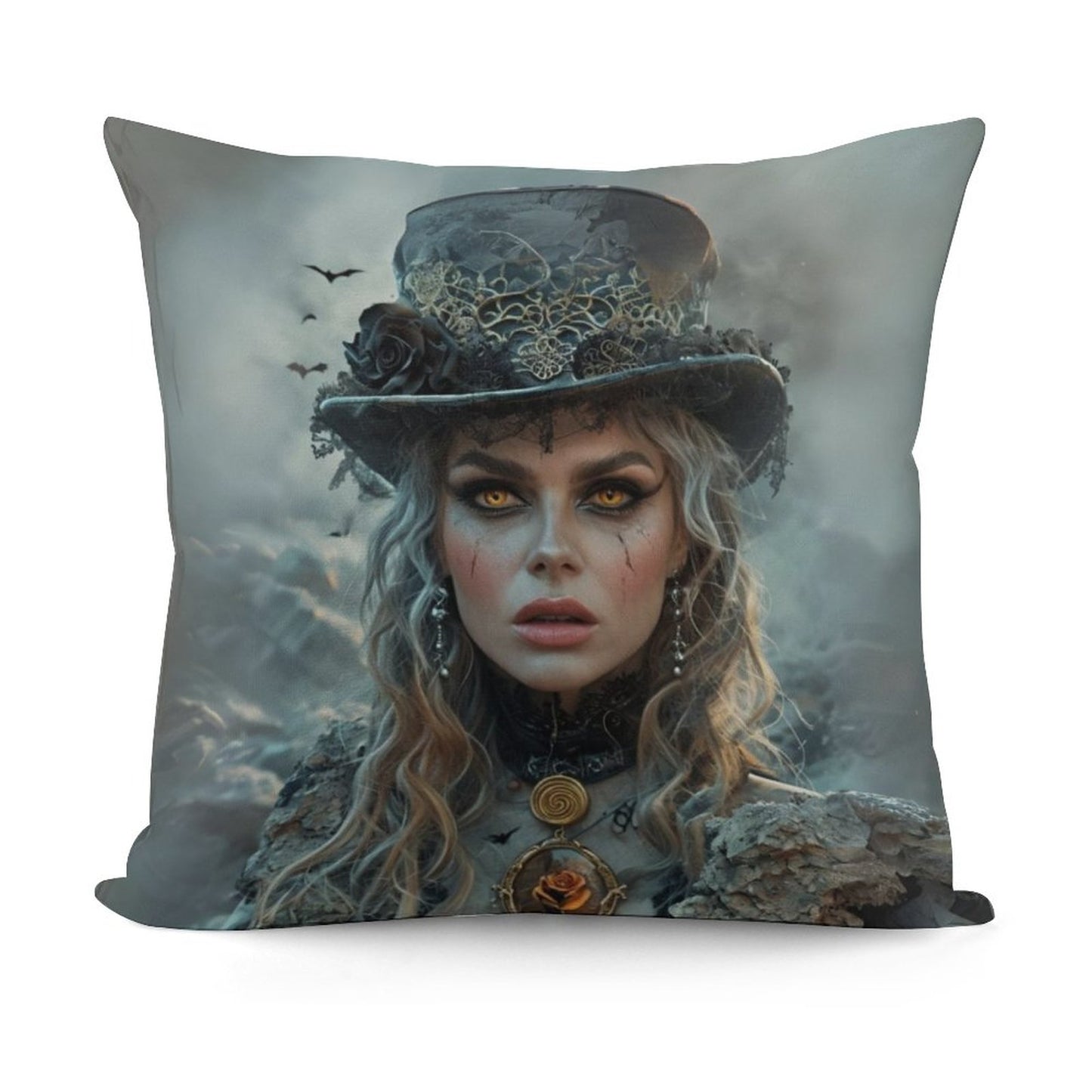 Steampunk Witch Throw Pillow Cover, Gothic Home Decor