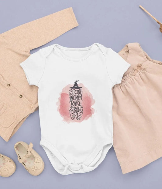 Strong Woman Raise Strong Girls Infant Bodysuit: Witchy Feminist Baby Tee