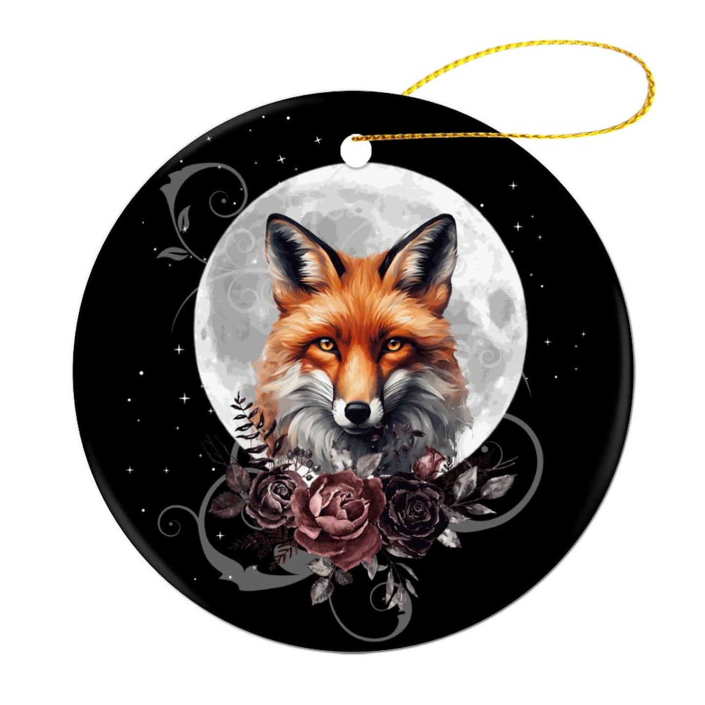 The Fox Tarot Round Christmas Ceramic Ornament - pagan holiday ornaments, witch ball, witch ornament, yule decorations, Fox tarot ornament