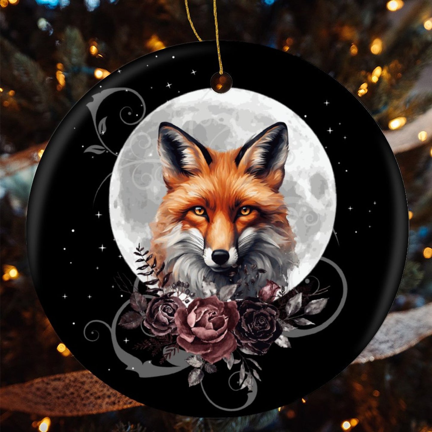 The Fox Tarot Round Christmas Ceramic Ornament - pagan holiday ornaments, witch ball, witch ornament, yule decorations, Fox tarot ornament