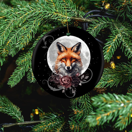The Fox Tarot Round Christmas Ceramic Ornament - pagan holiday ornaments, witch ball, witch ornament, yule decorations, Fox tarot ornament