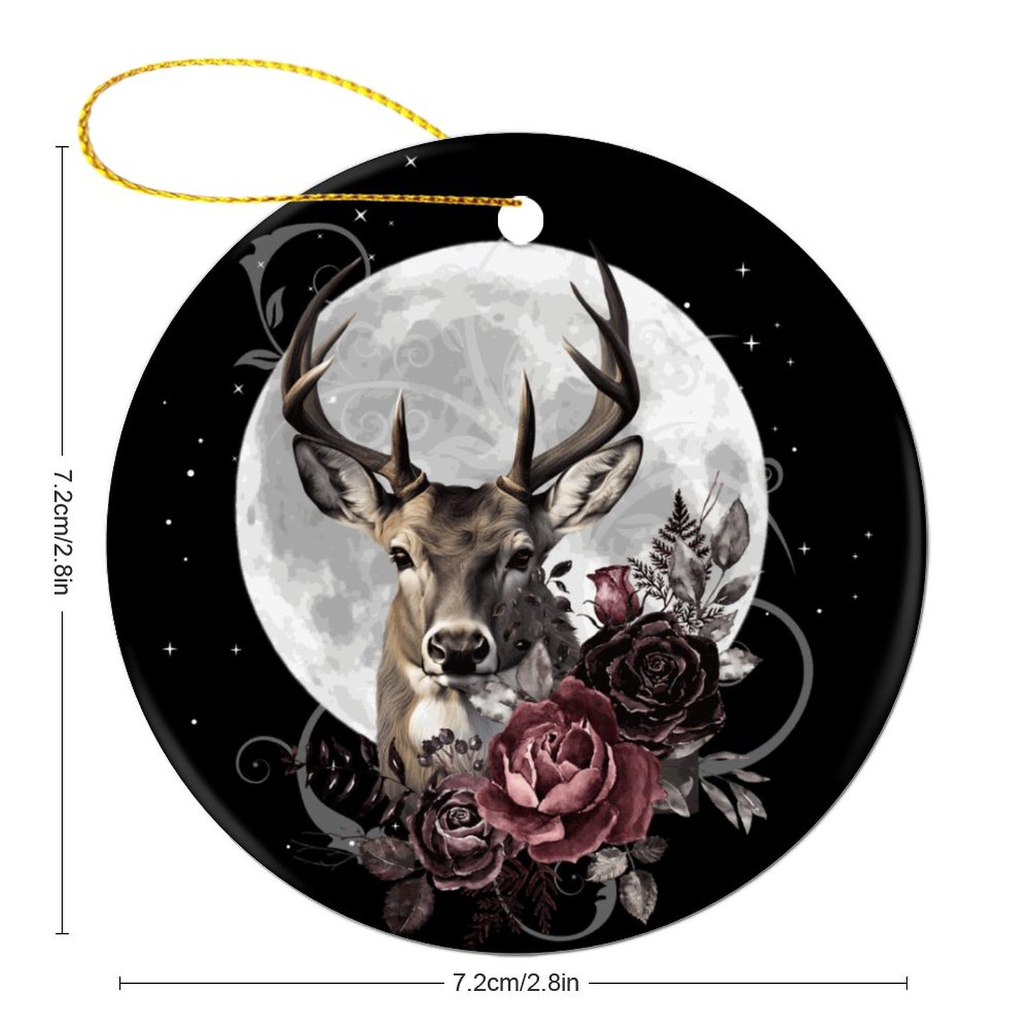 The Stag Tarot Christmas Ceramic Ornament for Pagan holidays, featuring witch and Yule décor themes, enhance the dark cottagecore aesthetic