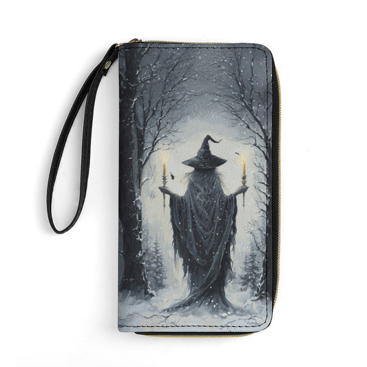 The Winter Witch Leather Wallet with Wristlet Strap