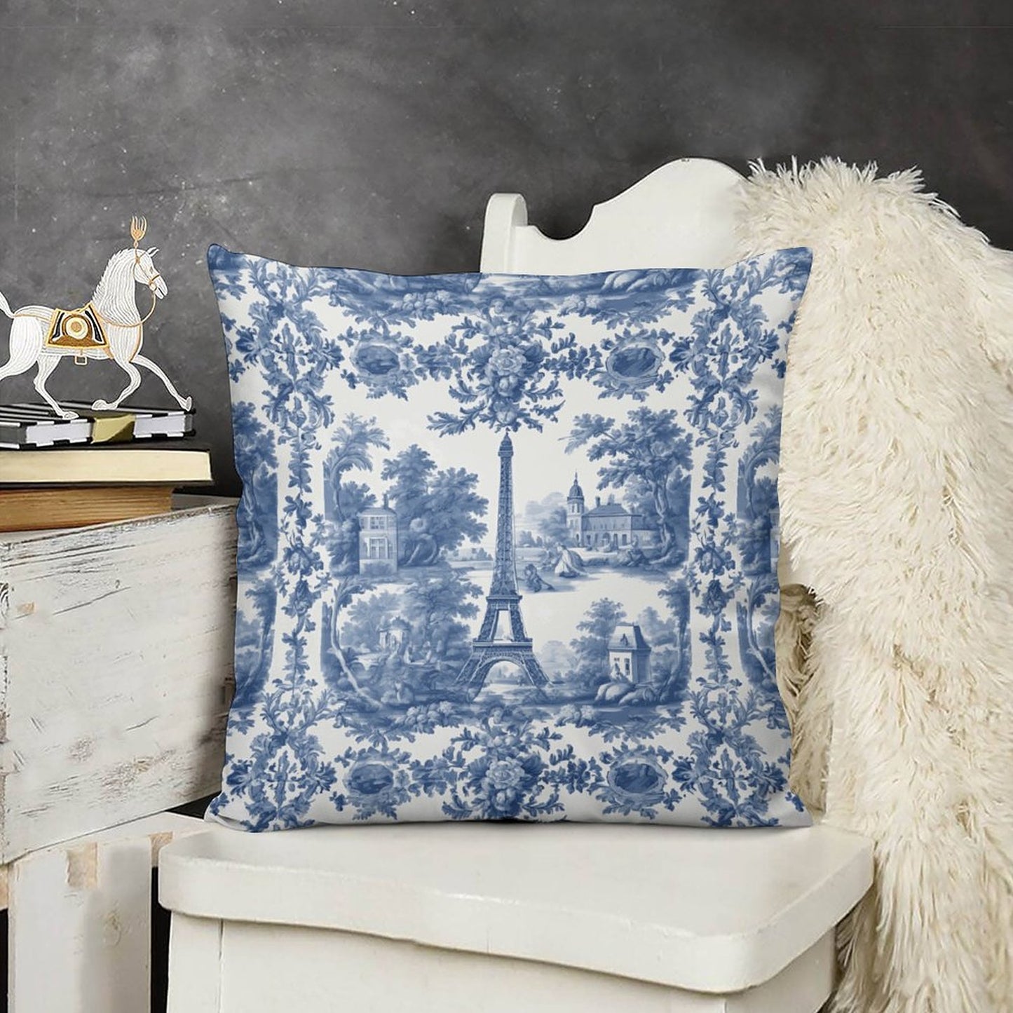 Toile De Jouy Pillowcase Set: Vintage Chinoiserie Plush Cushion Covers