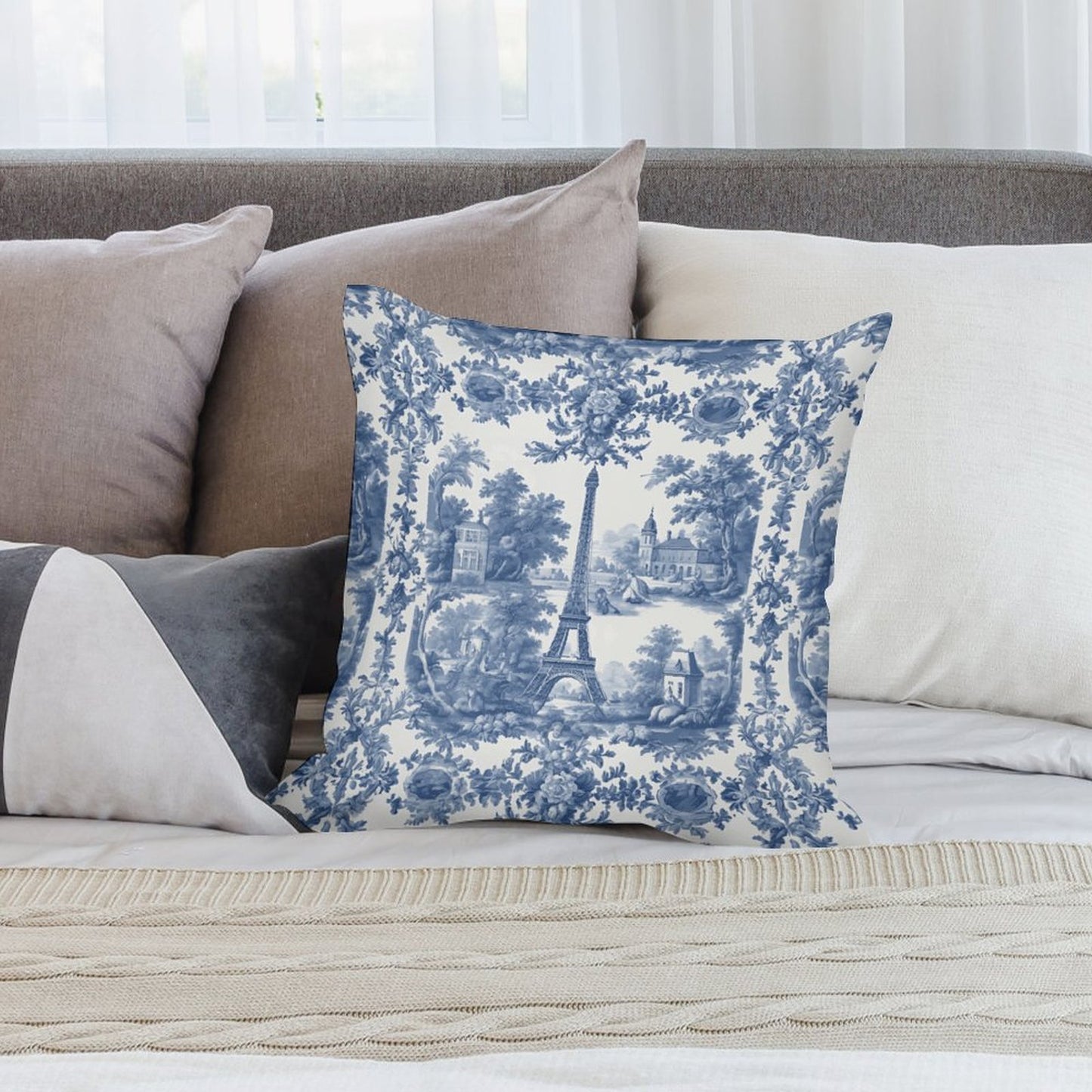 Toile De Jouy Pillowcase Set: Vintage Chinoiserie Plush Cushion Covers