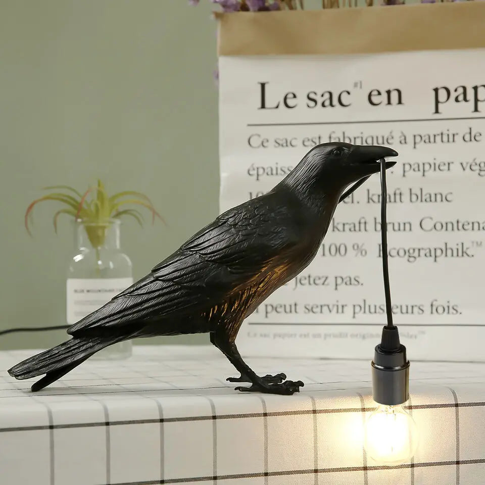 Unique Gothic Crow Lamp, With USB Line for Table Decor and Home Lighting