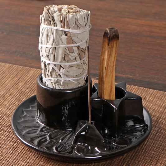Versatile Ceramic Incense Burner - Easy-Clean Aromatherapy Tray for Sage